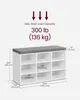 Product dimensions and load capacity information for a shoe bench. Produktbild-Vorschau