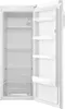 An empty, open white refrigerator with shelves and drawers. Produktbild-Vorschau