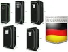 A collage of different sizes of grow tents and a German flag badge indicating origin. Produktbild-Vorschau