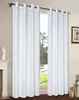 A pair of white curtains hanging in front of a window, with a fireplace and a decorative statue on the left, and a framed picture and vases on the right. Produktbild-Vorschau