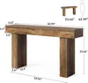A diagram showing the dimensions of a console table, with a small illustration of the table and a human silhouette for scale. Podgląd zdjęcia produktu