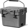 A gray cooler box with a handle and cup holders on the lid, shown from a slightly elevated front-left angle. Náhľad obrázku produktu