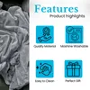 A close-up of a gray, soft blanket next to a graphic displaying product features. Anteprima dell’immagine prodotto