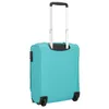 A turquoise suitcase with a retractable handle and wheels, shown from the back. Produktbild-Vorschau
