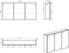 Technical drawings and a 3D rendering of a mirrored cabinet. Náhled obrázku produktu