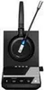 A black headset base station with a headset docked on top. Podgląd zdjęcia produktu
