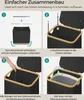 A four-panel instructional graphic showing how to assemble a laundry basket. Produktbild-Vorschau