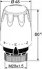 A technical drawing of a thermostat head with dimensions. Podgląd zdjęcia produktu