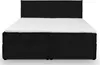 A black boxspring bed with a white mattress and a black headboard, shown from the front on a white background. Voir les images du produit