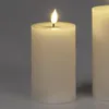 A close-up of a cream-colored LED candle with a flame. Produktbild-Vorschau