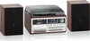 A vintage-style record player system with two speakers, a cassette deck, and a CD player, presented on a white background. Produktbild-Vorschau