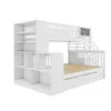 A white bunk bed with stairs, shelves, and drawers, shown against a white background. Anteprima dell’immagine prodotto