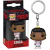 A product shot of a Funko Pop! keychain of the character Erica from Stranger Things, shown both in its packaging and as a standalone item. Produktbild-Vorschau
