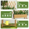 A collage of images showcasing a wooden raised garden bed with a trellis, a planter box, and a lower shelf with gardening tools. Produktbild-Vorschau