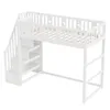 A white loft bed with stairs and shelves, shown against a white background. Náhľad obrázku produktu