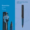 A split image showing details of a Ravenclaw-themed LAMY Safari Harry Potter fountain pen. Produktbild-Vorschau