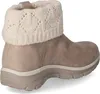 A side view of a beige boot with a cream knitted cuff. Voir les images du produit
