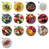 A collage of round images, each depicting different food items or patterns, arranged in rows and columns with numbers indicating each image. Voir les images du produit