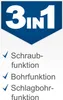 A marketing image showing a "3in1" graphic and a list of functions with checkmarks. Produktbild-Vorschau