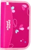 A close-up, side view of a pink pencil case with a floral pattern. Produktbild-Vorschau