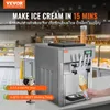 A commercial ice cream machine is shown in a retail or commercial setting, with text overlays highlighting its features. Podgląd zdjęcia produktu