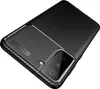 A black smartphone case with a carbon fiber texture is shown against a white background. Produktbild-Vorschau