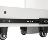 A close-up view of a white cabinet with black drawer slides and black wheels. Produktbild-Vorschau