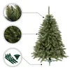 A detailed image of an artificial Christmas tree, showcasing its branches and stand, with close-up insets of the foliage and assembly components. Produktbild-Vorschau