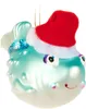 A close-up of a glass Christmas ornament shaped like a blue pufferfish wearing a Santa hat. Produktbild-Vorschau
