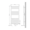 Technical drawing of a radiator with dimensions and connection details. Náhled obrázku produktu