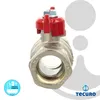 A close-up studio shot of a ball valve with a red handle. Produktbild-Vorschau