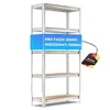 A silver metal shelving unit with wooden shelves against a white background. Produktbild-Vorschau