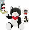 A plush black and white cat toy with a red bandana is shown in a product shot, with smaller inset images showcasing different angles or variations of the toy. Produktbild-Vorschau
