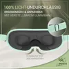 A close-up marketing image of a sleep mask with text overlays highlighting its features. Anteprima dell’immagine prodotto
