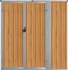 A front view of a wooden-style shed with a gray frame. Produktbild-Vorschau