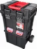 A black rolling toolbox with a red handle and clear compartments. Náhled obrázku produktu