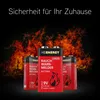 Batteries for smoke detectors are shown in front of a fiery background. Produktbild-Vorschau