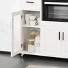 A white kitchen sideboard with an open cabinet revealing storage containers and cups, and a microwave oven on top. Anteprima dell’immagine prodotto