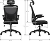 Diagrams showing the dimensions of an ergonomic office chair. Produktbild-Vorschau
