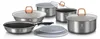 A collection of stainless steel cookware with copper-colored handles and glass lids, arranged on a white background. Náhled obrázku produktu