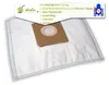 A vacuum cleaner bag with a cardboard connector, overlaid with a marketing banner. Produktbild-Vorschau