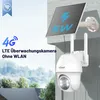 A solar-powered 4G LTE security camera mounted on a wall, with a solar panel above it. Náhled obrázku produktu