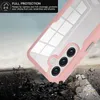 A pink phone case is shown in a dynamic, action-oriented scene, suggesting durability and protection against drops. Produktbild-Vorschau