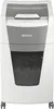 A white and gray paper shredder with shredded paper visible in the bin. Voir les images du produit