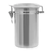 A stainless steel storage container with a lid and latch. Voir les images du produit