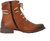 A side view of a single brown leather boot with tan laces and accents. Produktbild-Vorschau