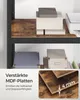 A close-up view of a shelf unit with boxes and a printer, with a detail shot of the shelf material and text highlighting its features. Produktbild-Vorschau
