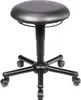 A black rolling stool with a round seat and a five-star base with casters, isolated on a white background. Produktbild-Vorschau
