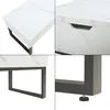 A collage of four close-up shots of a coffee table with a white marble-look top and a dark metal frame. The shots highlight the table's design, including its leg structure and a drawer or compartment. Náhled obrázku produktu