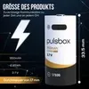 A marketing image showing a battery with its specifications and dimensions. Produktbild-Vorschau